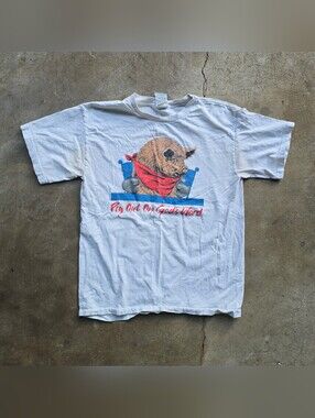 Vintage Pig Out On Gods Word Jesus Tee Drawing Shirt Size M Single Stitch